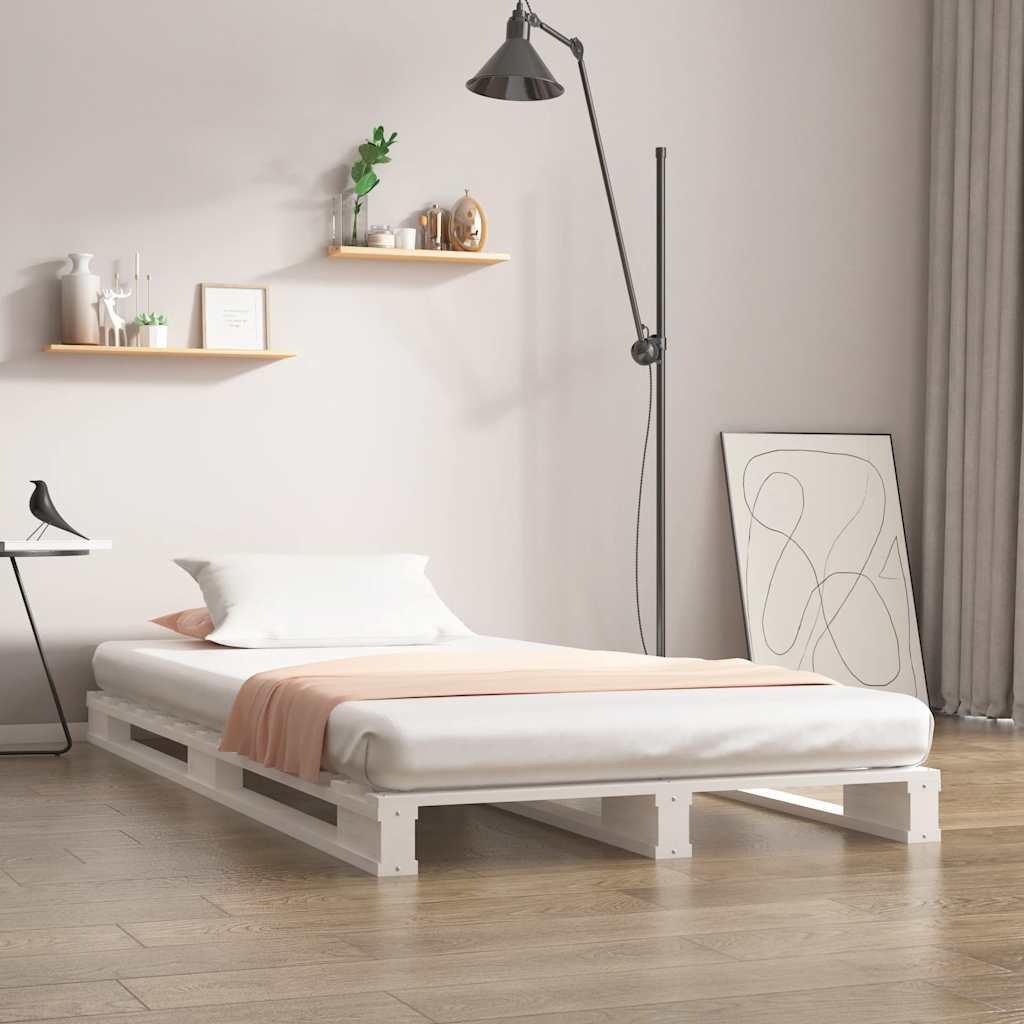 vidaXL Κρεβάτι Παλέτες Λευκό 90x190 Μασίφ Ξύλο Πεύκου Single