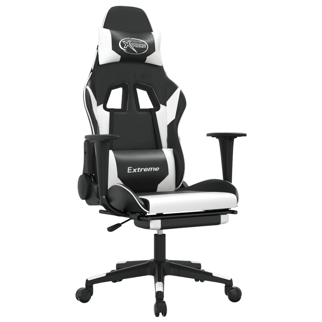 vidaXL Καρέκλα Gaming Μασάζ Υποπόδιο Μαύρο άσπρο από Συνθετικό Δέρμα
