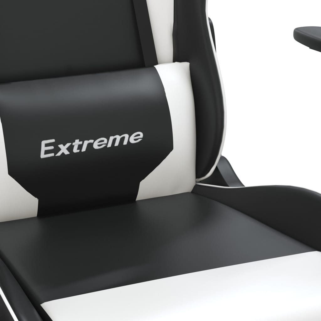 vidaXL Καρέκλα Gaming Μασάζ Υποπόδιο Μαύρο άσπρο από Συνθετικό Δέρμα