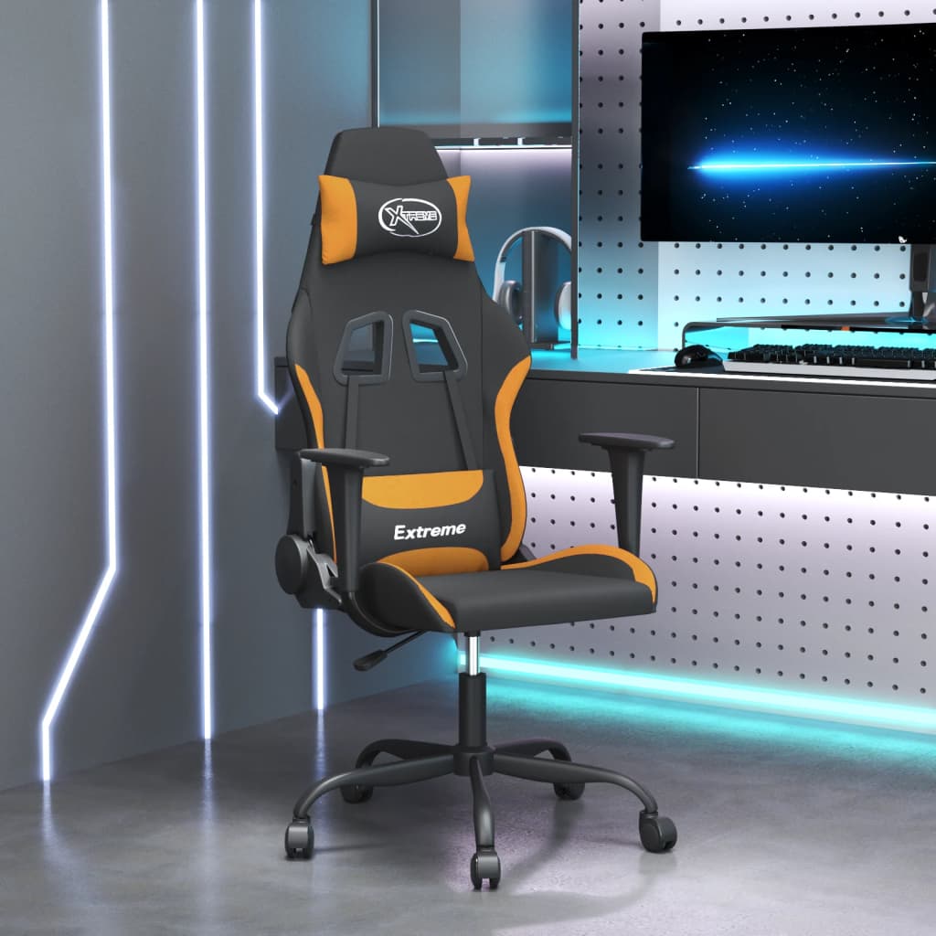 vidaXL Καρέκλα Μασάζ Gaming Μαύρη και Πορτοκαλί Υφασμάτινη