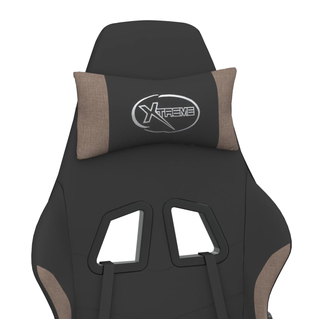 vidaXL Καρέκλα Μασάζ Gaming Μαύρη & Taupe Υφασμάτινη με Υποπόδιο