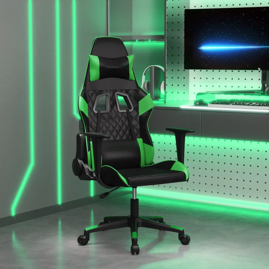 vidaXL Καρέκλα Gaming Μασάζ Μαύρο/Πράσινο από Συνθετικό Δέρμα