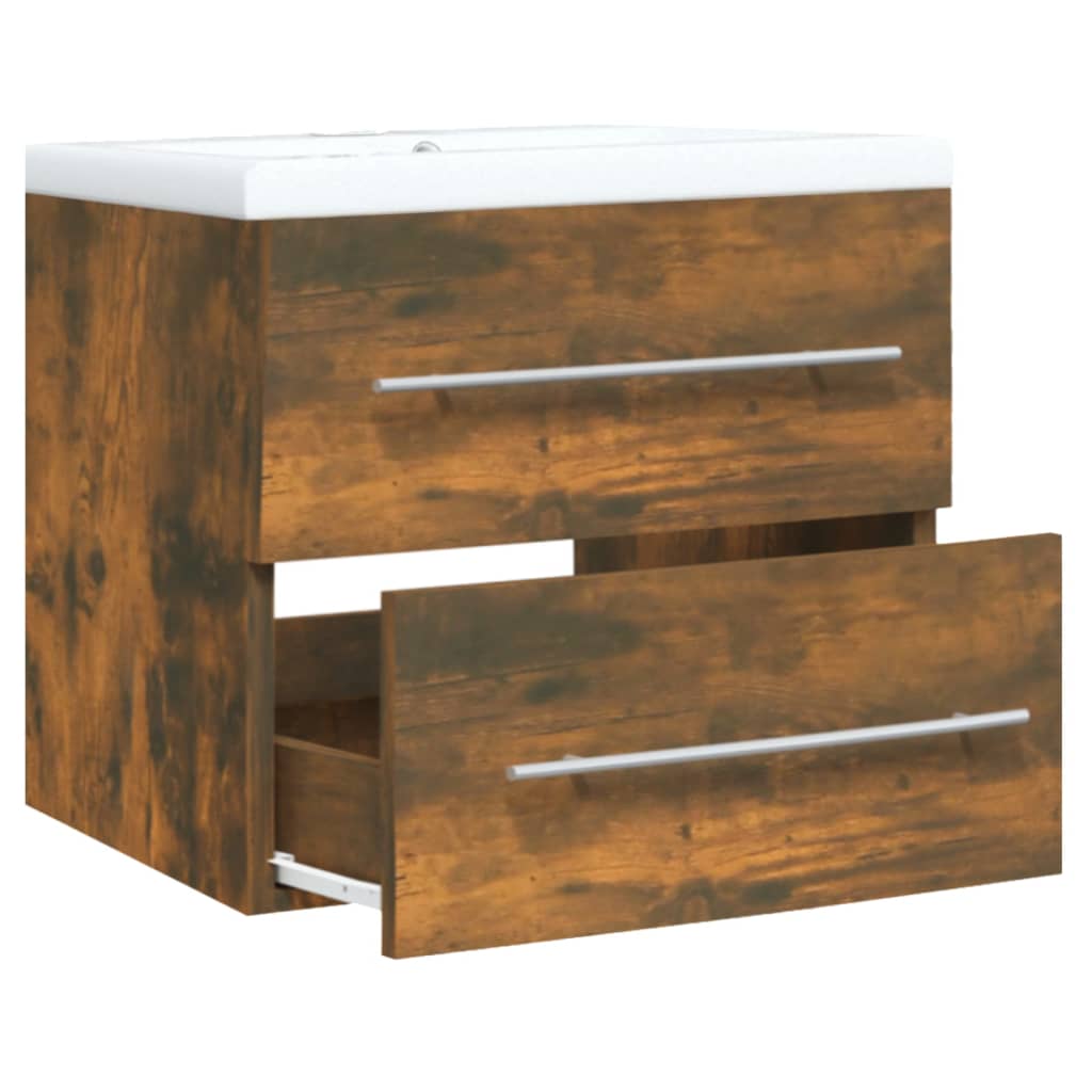 vidaXL Ντουλάπι Μπάνιου με Νιπτήρα Καπνιστή Δρυς Επεξεργασμένο Ξύλο