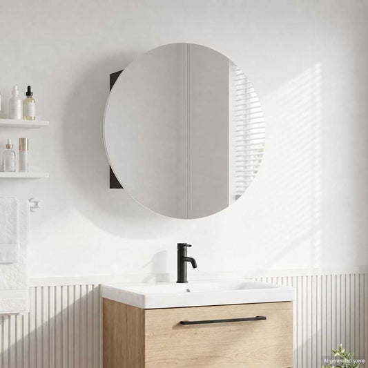 vidaXL Ντουλάπι Μπάνιου με Στρογγυλό Καθρέφτη&LED Μαύρο 54x54x17,5 εκ.