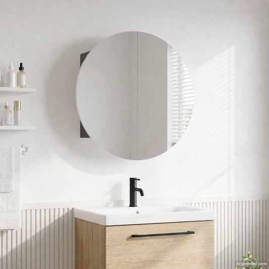 vidaXL Ντουλάπι Μπάνιου με Στρογγυλό Καθρέφτη/LED Γκρι 54x54x17,5 εκ.
