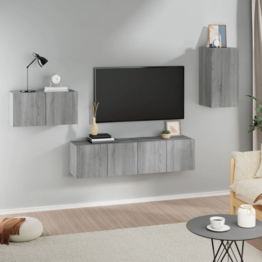 vidaXL Σετ Επίπλων Τηλεόρασης 4 Τεμ. Γκρι Sonoma Επεξεργασμένο Ξύλο