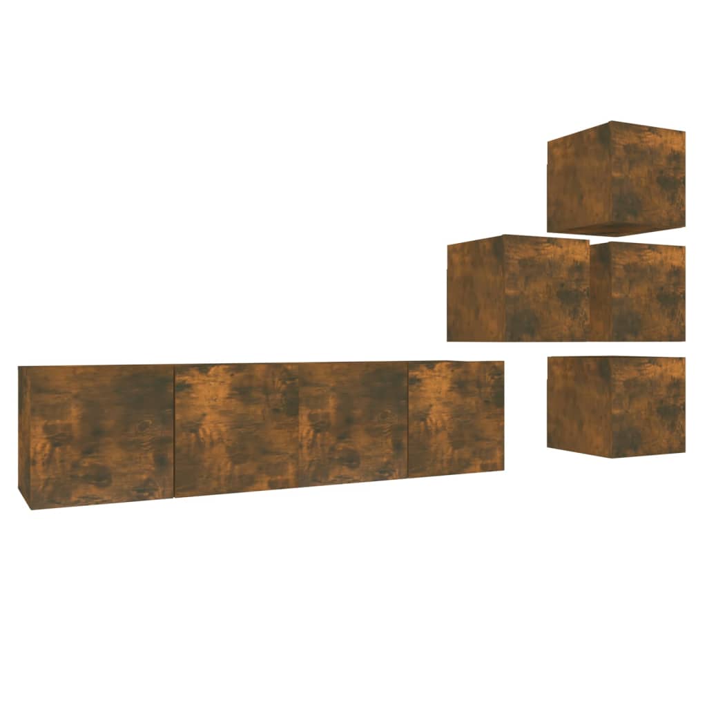 vidaXL Σετ Επίπλων Τηλεόρασης 6 Τεμαχίων Καπνιστή δρυς Επεξ. Ξύλο