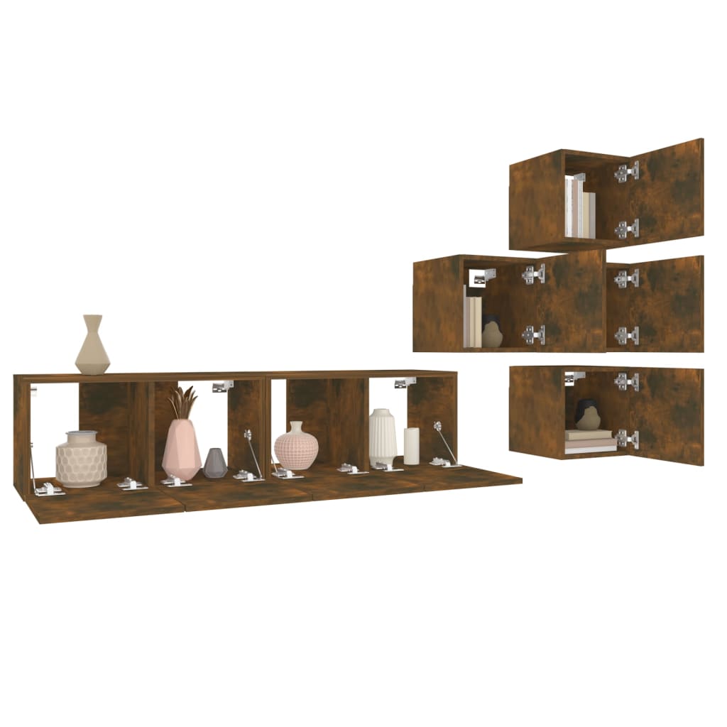 vidaXL Σετ Επίπλων Τηλεόρασης 6 Τεμαχίων Καπνιστή δρυς Επεξ. Ξύλο