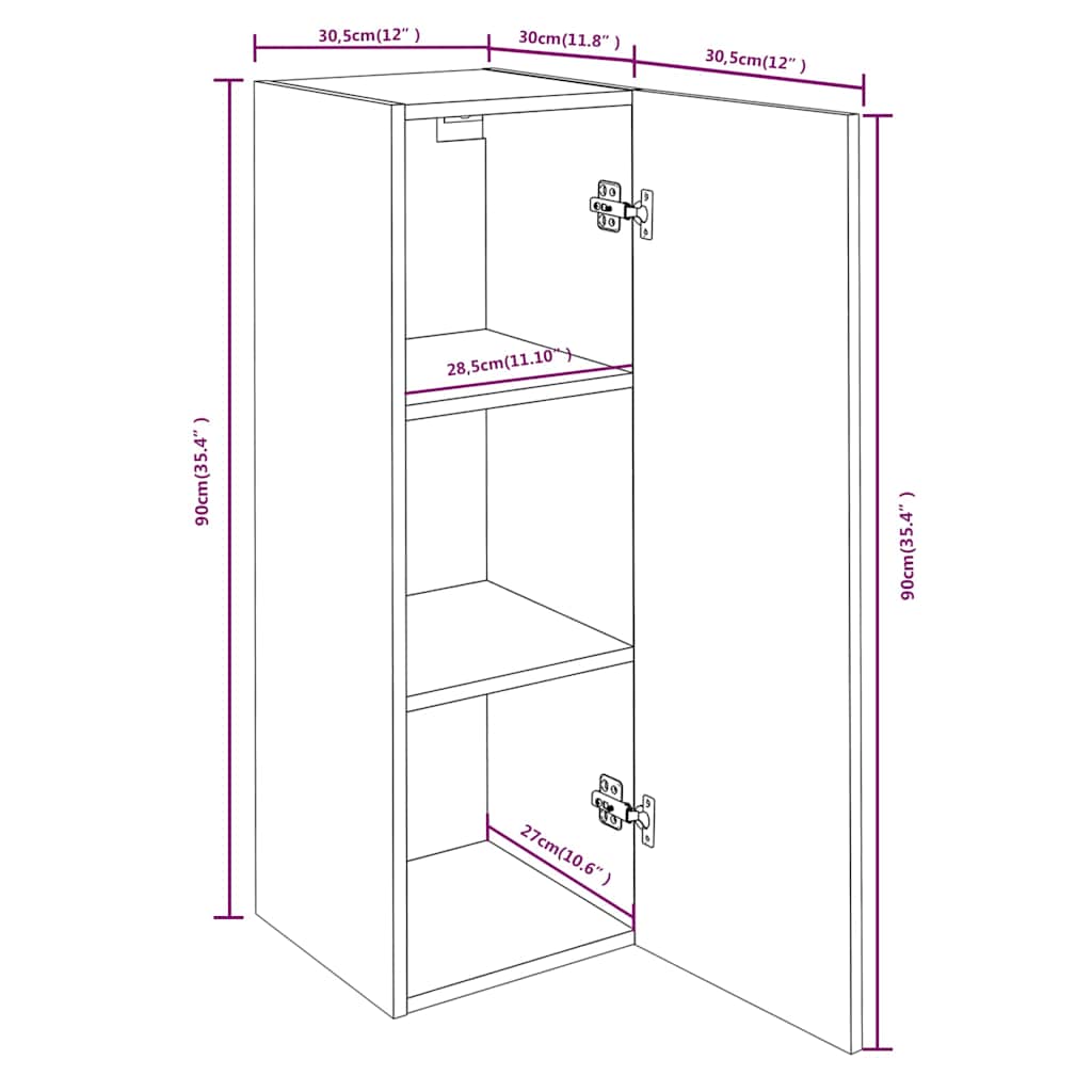 vidaXL Έπιπλα Τηλεόρασης 4 τεμ. Γκρι Sonoma30,5x30x90 εκ. Επεξ. Ξύλο
