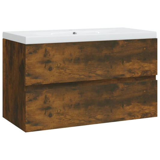 vidaXL Ντουλάπι Μπάνιου με Νιπτήρα Καπνιστή Δρυς Επεξεργασμένο Ξύλο