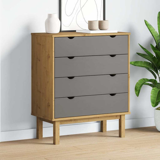 vidaXL Συρταριέρα OTTA Καφέ & Γκρι 76,5x39,5x90 εκ. Μασίφ Ξύλο Πεύκου