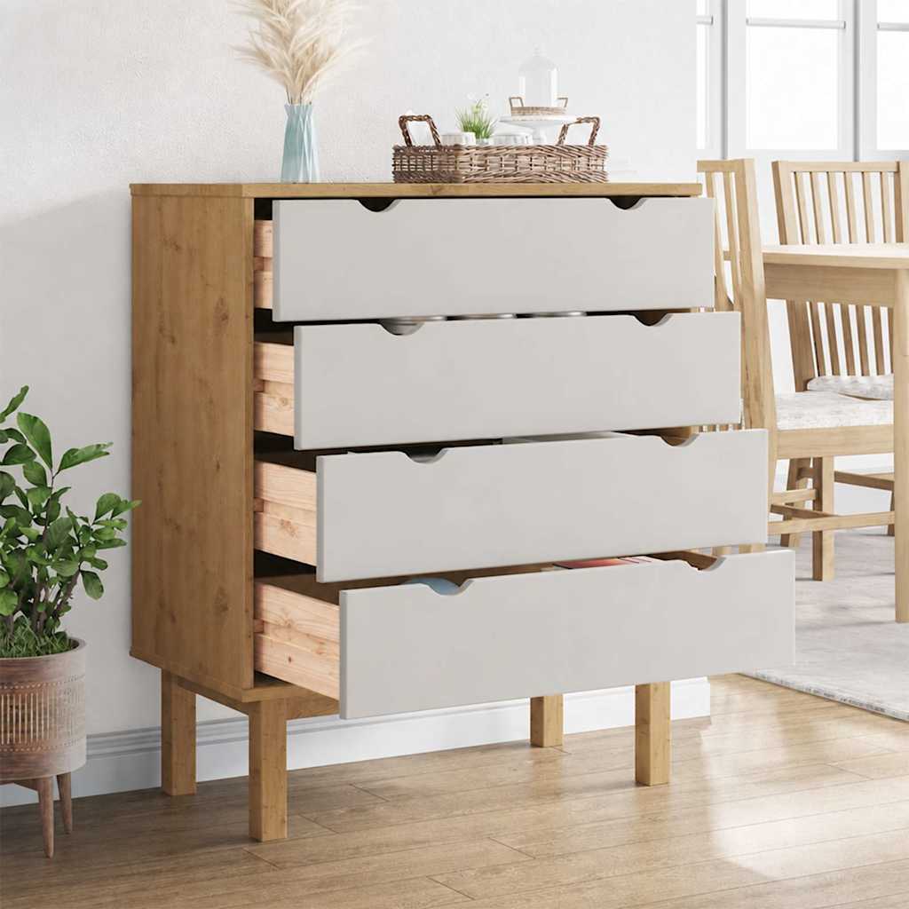 vidaXL Συρταριέρα OTTA Καφέ & Λευκό 76,5x39,5x90 εκ Μασίφ Ξύλο Πεύκου