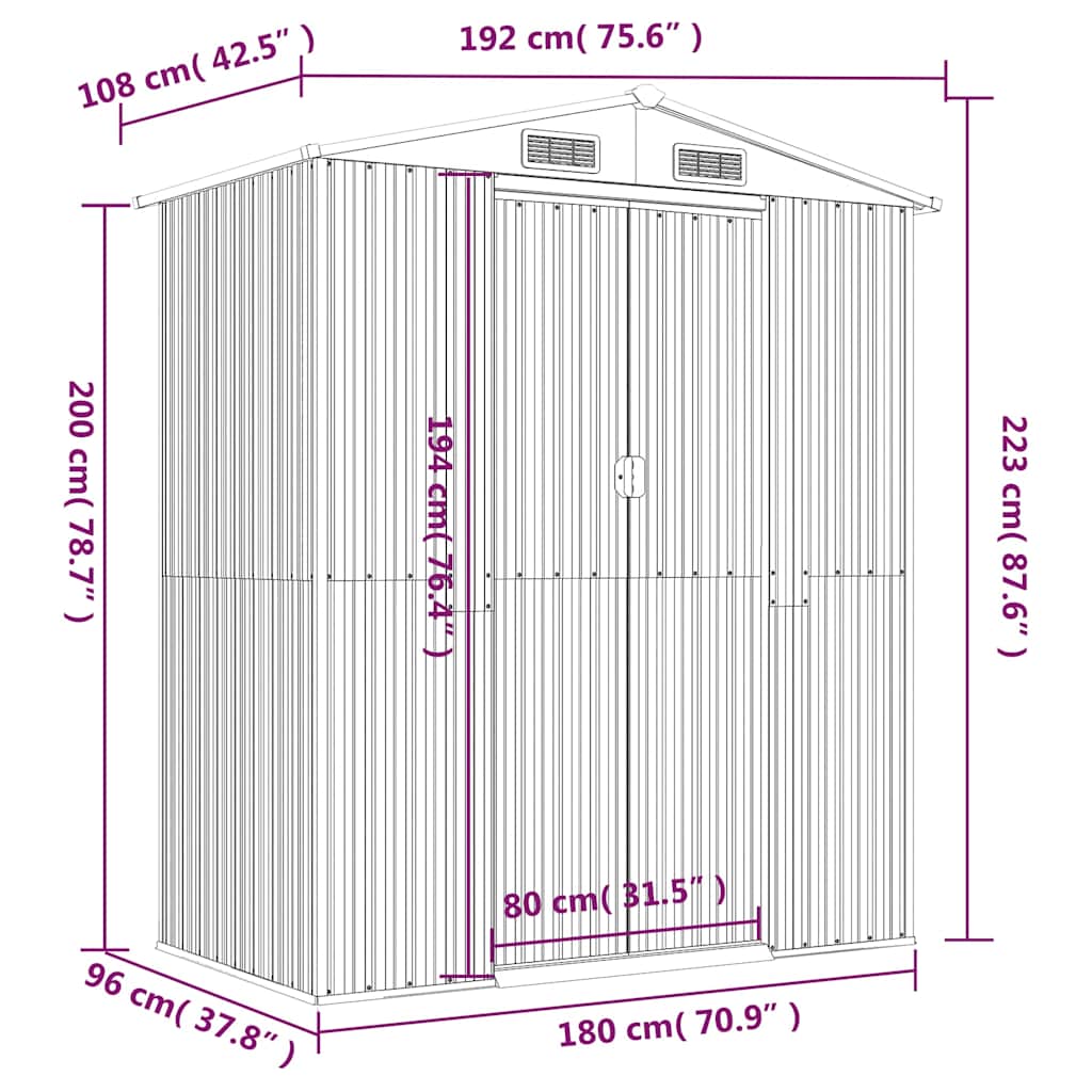 vidaXL Αποθήκη Κήπου Σκούρο καφέ 192x108x223 εκ. Γαλβανισμένο Ατσάλι