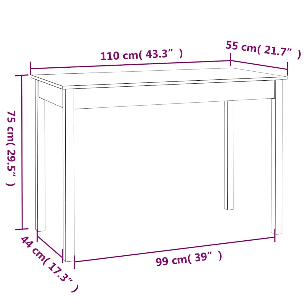 vidaXL Τραπεζαρία Λευκή 110 x 55 x 75 εκ. από Μασίφ Ξύλο Πεύκου