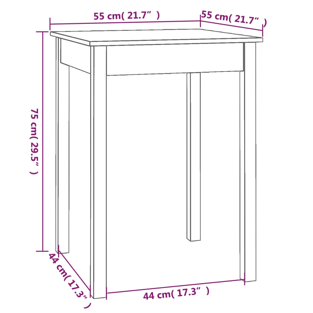 vidaXL Τραπεζαρία Λευκή 55 x 55 x 75 εκ. από Μασίφ Ξύλο Πεύκου