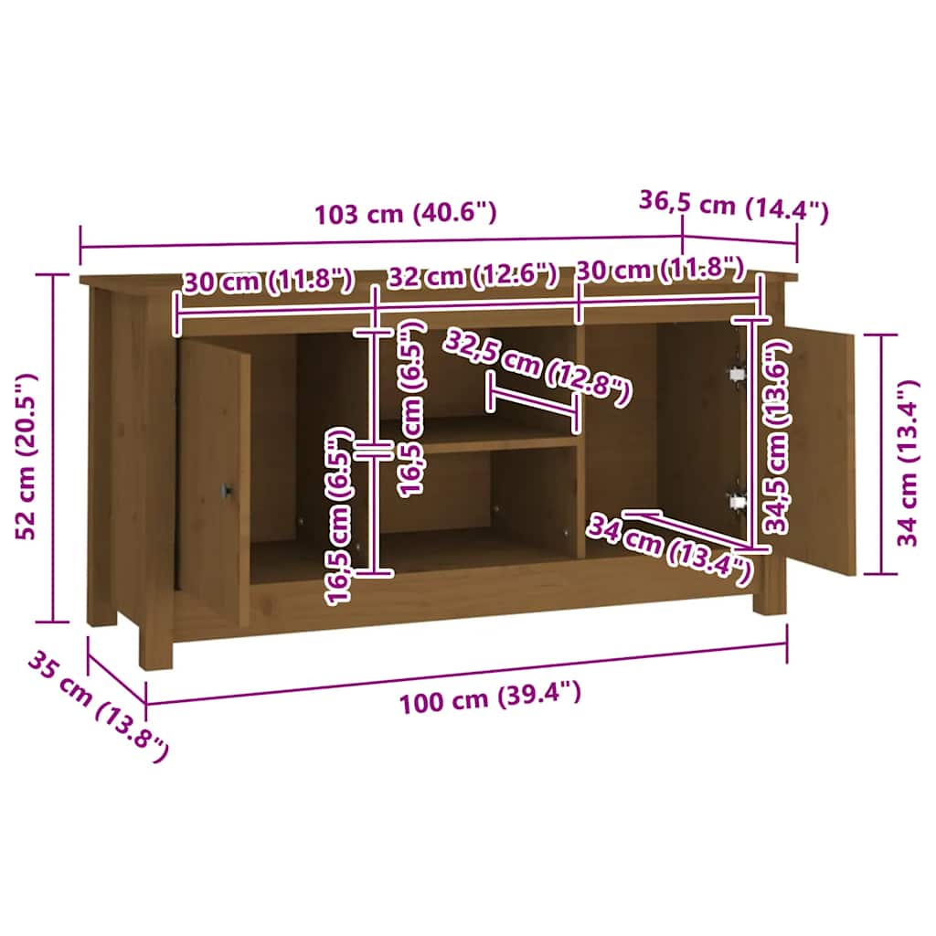 vidaXL Έπιπλο Τηλεόρασης Μελί Καφέ 103x36,5x52εκ από Μασίφ Ξύλο Πεύκου