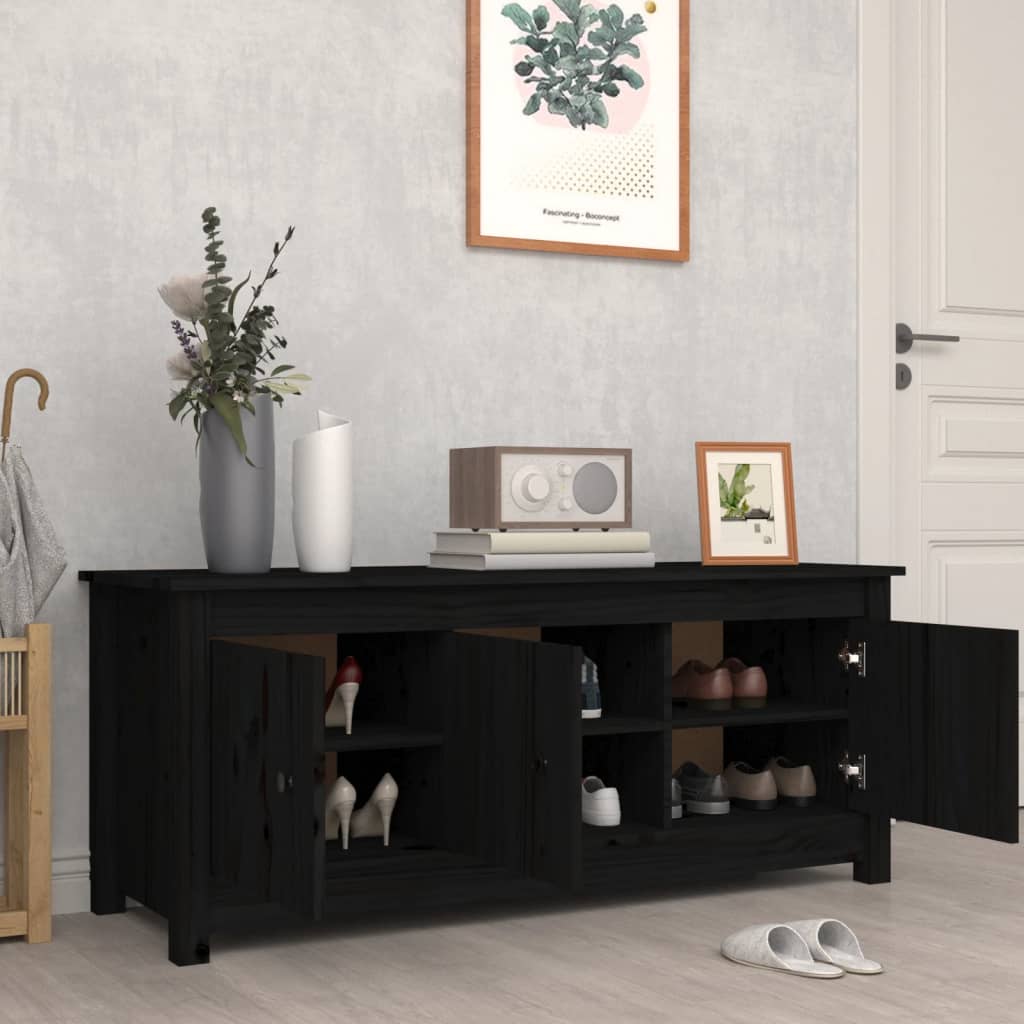 vidaXL Παπουτσοθήκη Μαύρη 110x38x45,5 εκ. από Μασίφ Ξύλο Πεύκου
