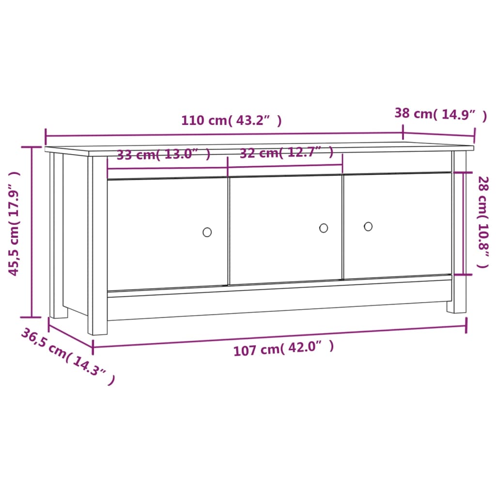 vidaXL Παπουτσοθήκη Μαύρη 110x38x45,5 εκ. από Μασίφ Ξύλο Πεύκου