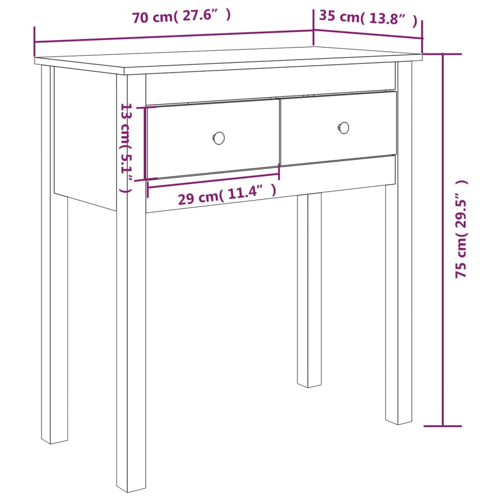vidaXL Τραπέζι Κονσόλα Λευκό 75 x 35 x 75 εκ. από Μασίφ Ξύλο Πεύκου