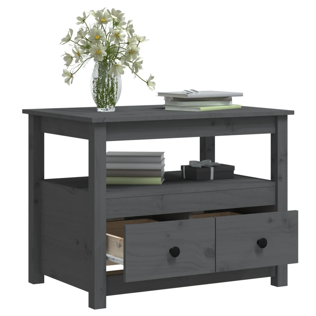 vidaXL Τραπεζάκι Σαλονιού Γκρι 71x49x55 εκ. από Μασίφ Ξύλο Πεύκου