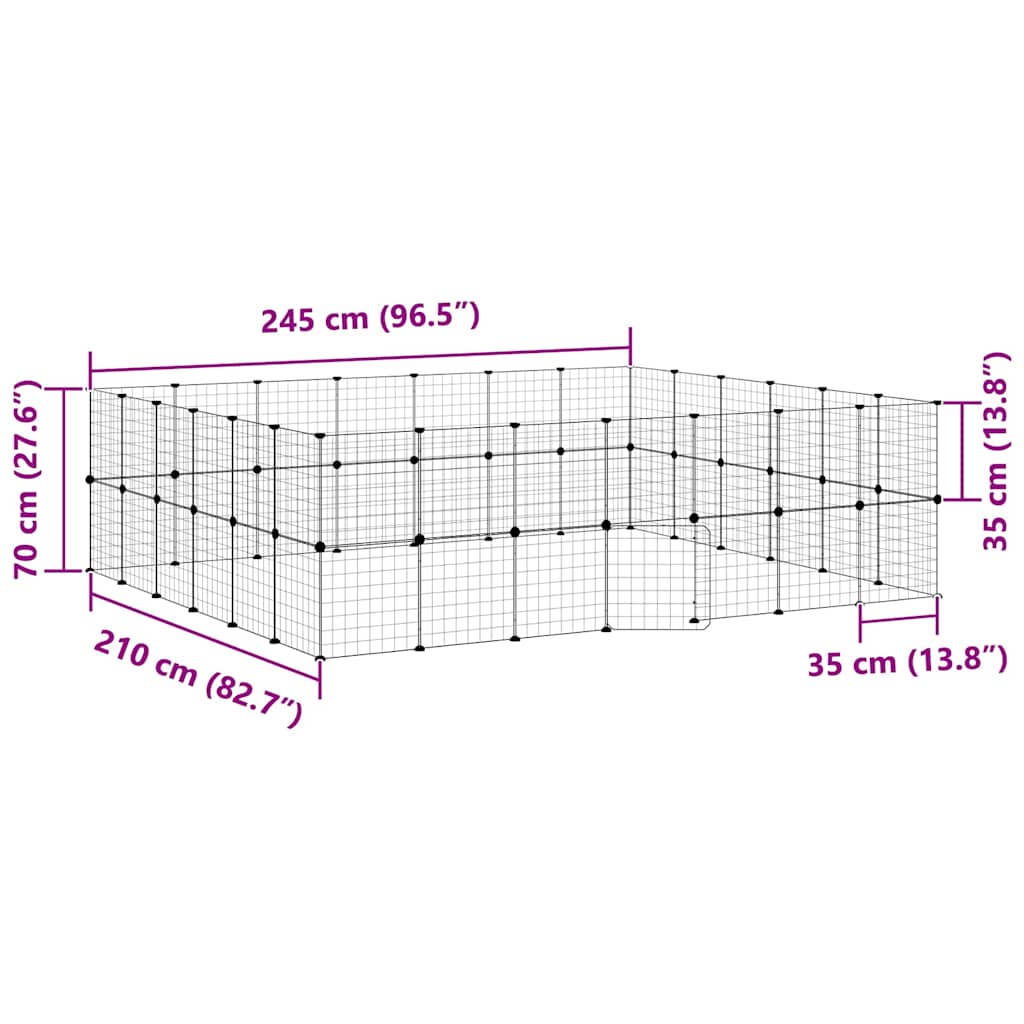 vidaXL Κλουβί Κατοικίδιων με 52 Πάνελ + Πόρτα Μαύρο 245 x 210 x 70εκ Ατσάλινο