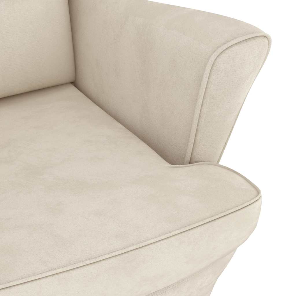 vidaXL Κουνιστή Πολυθρόνα με Ξύλινα Πόδια Κρεμ Βελούδινη με Σκαμπό