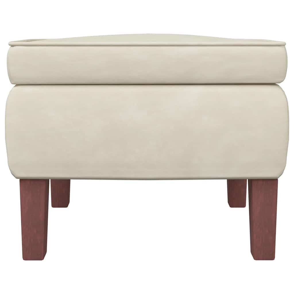 vidaXL Κουνιστή Πολυθρόνα με Ξύλινα Πόδια Κρεμ Βελούδινη με Σκαμπό