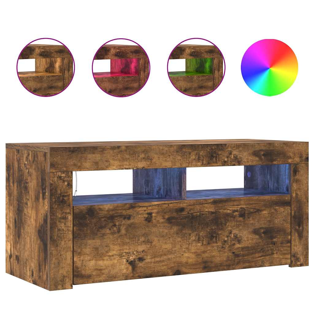 vidaXL Έπιπλο Τηλεόρασης με LED Καπνιστή Δρυς 90x35x40 εκ.