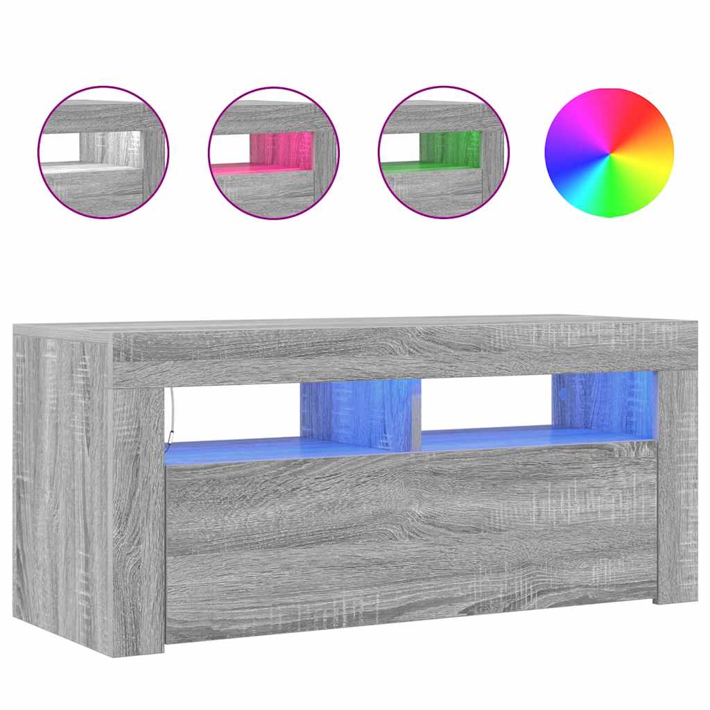 vidaXL Έπιπλο Τηλεόρασης με LED Γκρι Sonoma 90x35x40 εκ.