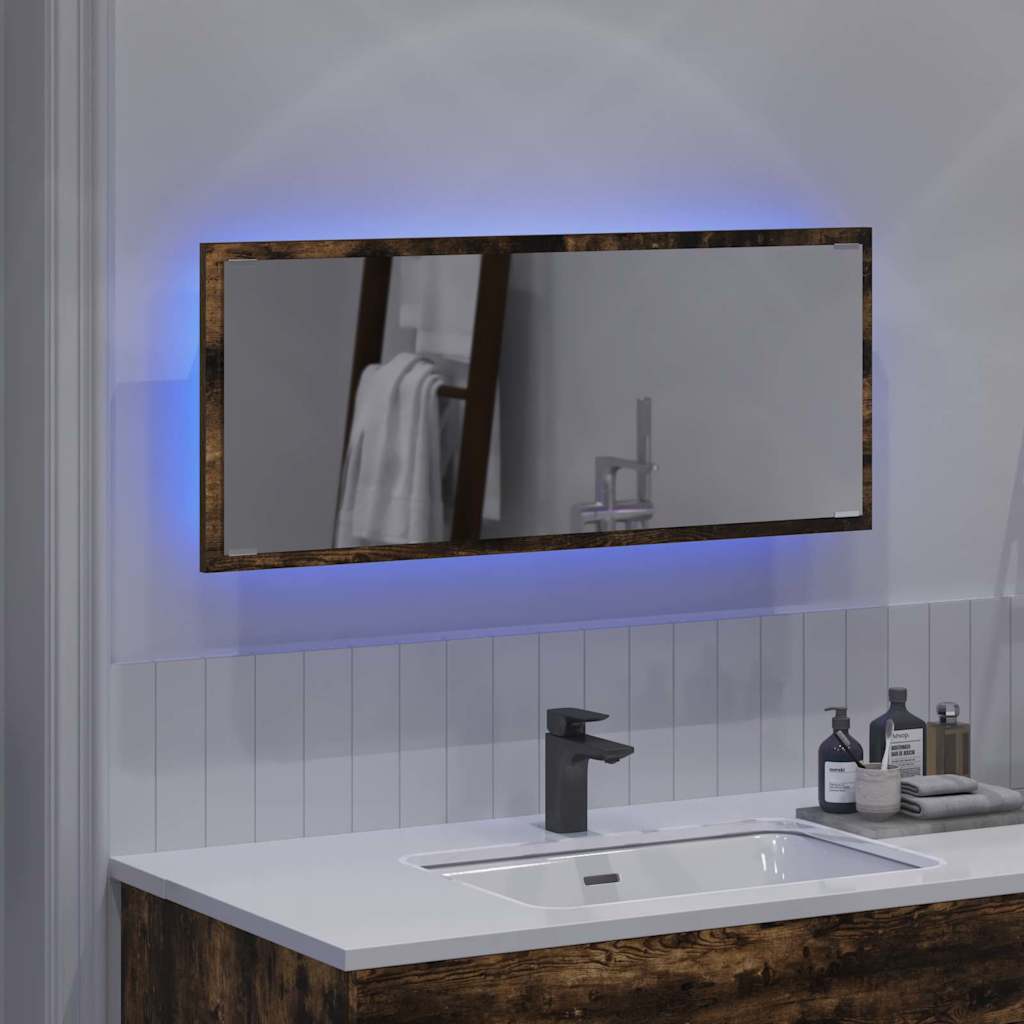 vidaXL Καθρέφτης Καπνιστή δρυς 90 x 8.5 x 37 εκ Επεξεργασμένο ξύλο