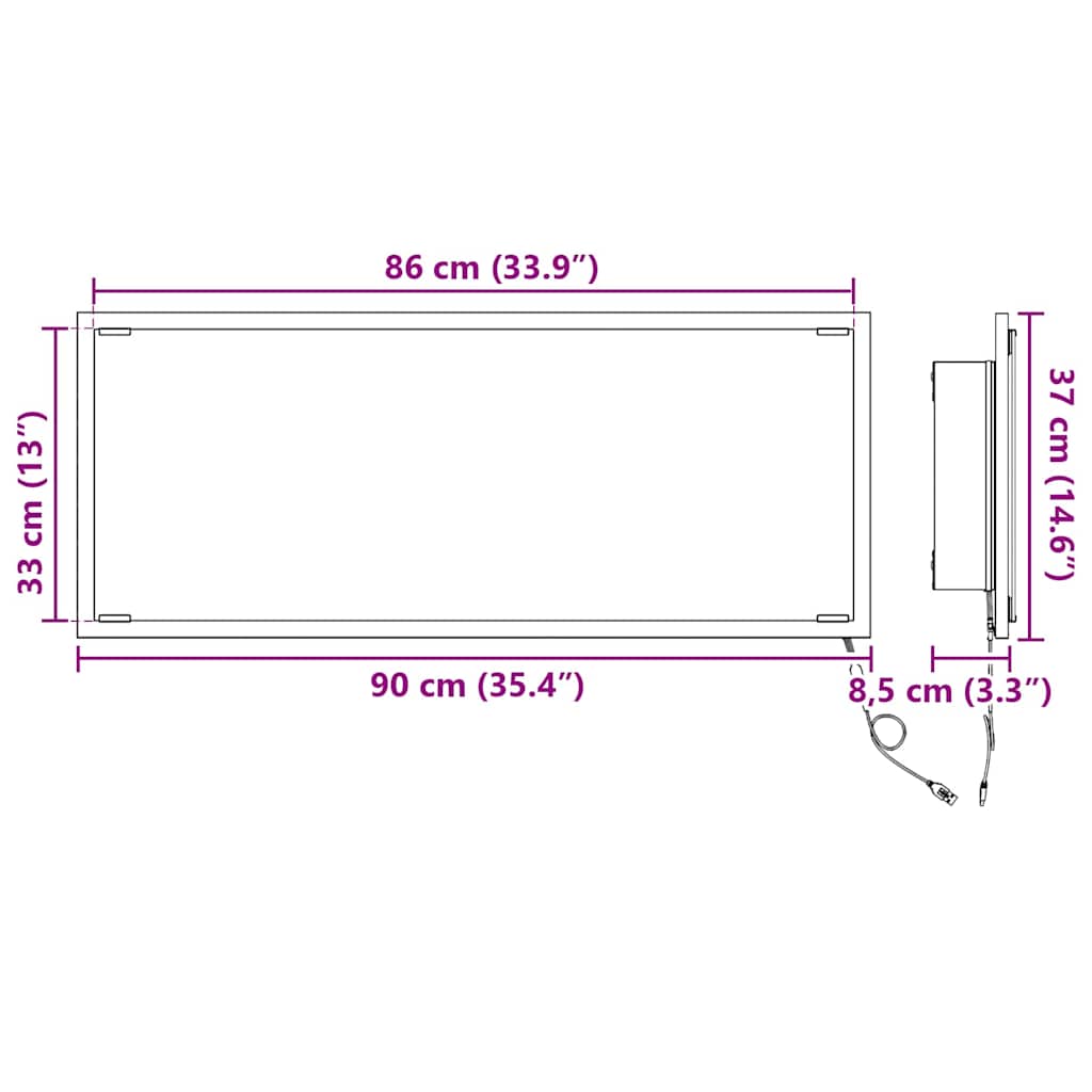 vidaXL Καθρέφτης Γκρι sonoma 90 x 8.5 x 37 εκ Επεξεργασμένο ξύλο