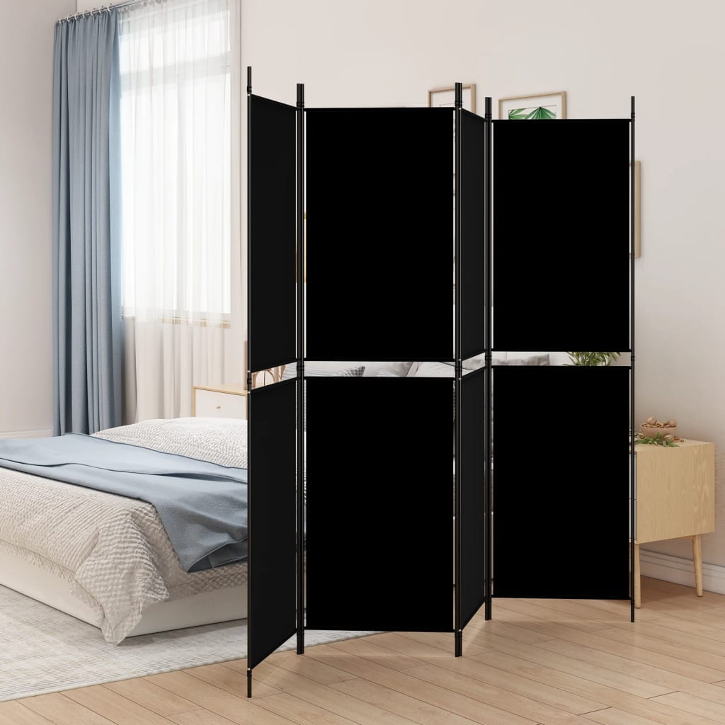 vidaXL Διαχωριστικό Δωματίου με 4 Πάνελ Μαύρο 200x180 εκ. από Ύφασμα