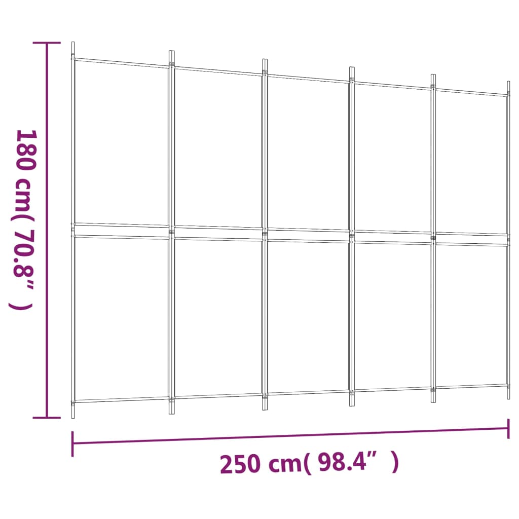 vidaXL Διαχωριστικό Δωματίου με 5 Πάνελ Μαύρο 250x180 εκ. από Ύφασμα