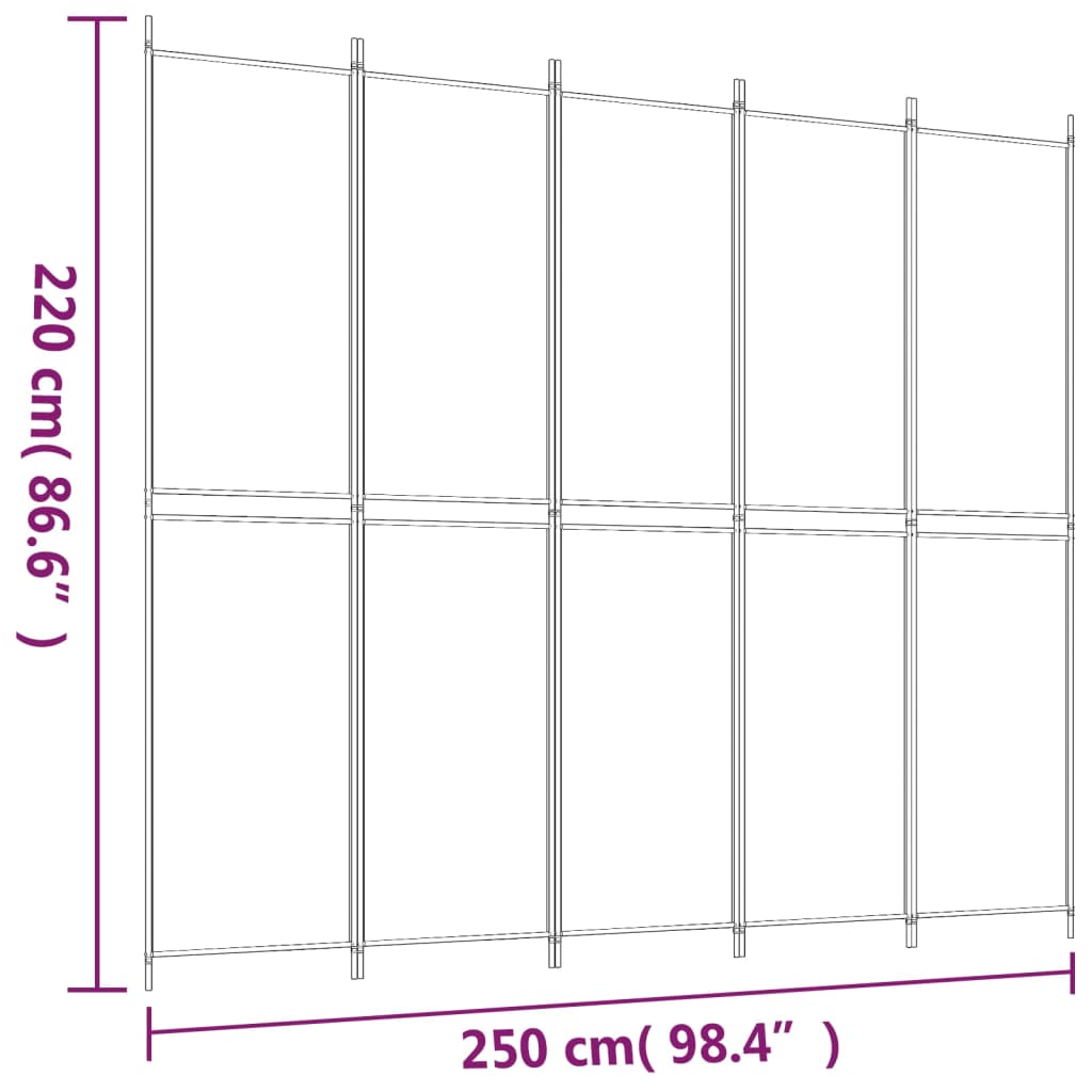 vidaXL Διαχωριστικό Δωματίου με 5 Πάνελ Μαύρο 250x220 εκ. από Ύφασμα