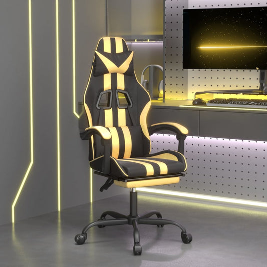 vidaXL Καρέκλα Gaming Περιστρ. Υποπόδιο Μαύρος χρυσός Συνθετικό Δέρμα