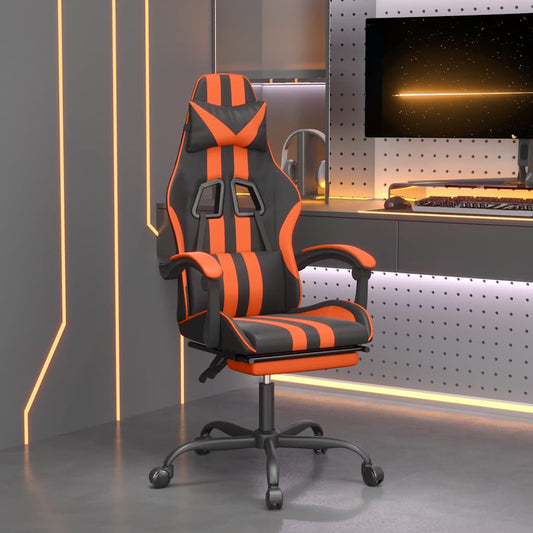 vidaXL Καρέκλα Gaming Περιστρ.Υποπόδιο Μαύρο&Πορτοκαλί Συνθετικό Δέρμα