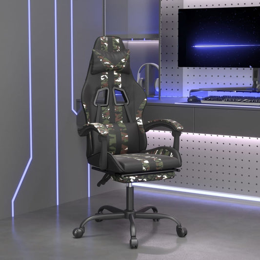 vidaXL Καρέκλα Gaming Μασάζ Υποπόδιο Μαύρη Παραλλαγή Συνθετικό Δέρμα