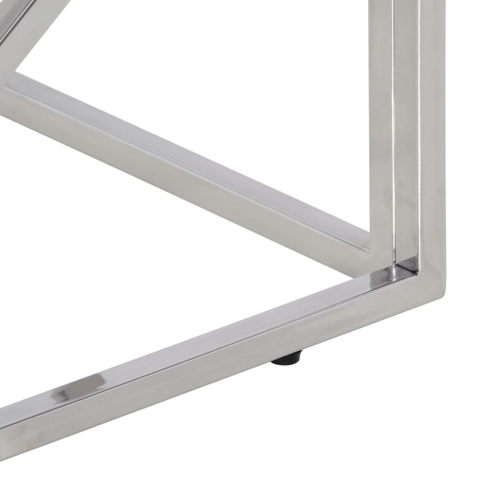 vidaXL Τραπέζι Σαλονιού Ασημί Ανοξείδωτο Ατσάλι & Μασίφ Ξύλο Στρωτήρων