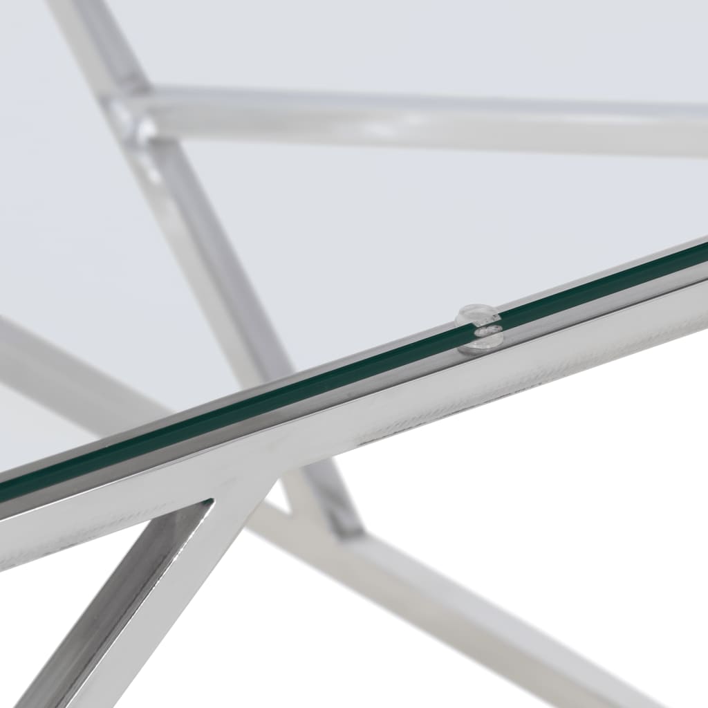 vidaXL Τραπέζι Σαλονιού Ασημί από Ανοξείδωτο Ατσάλι και Ψημένο Γυαλί