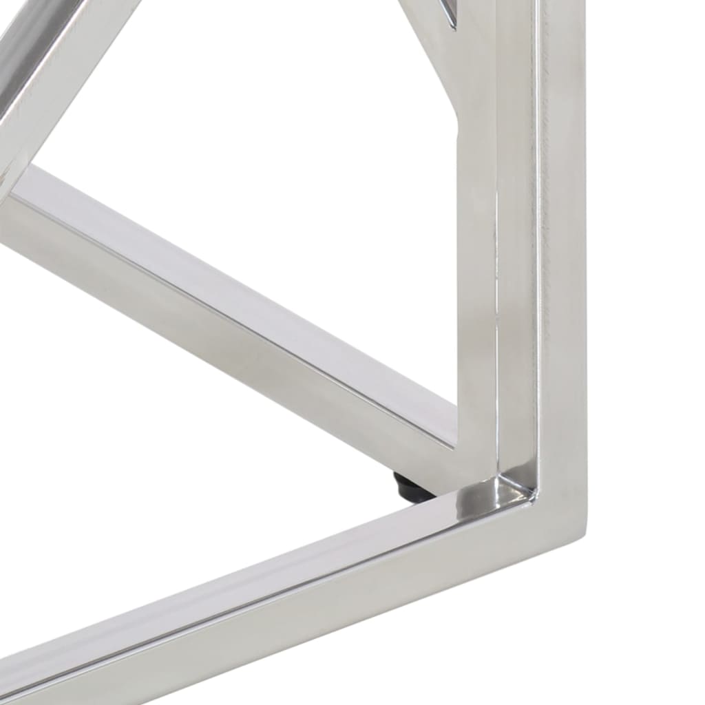 vidaXL Τραπεζάκι Σαλονιού Ασημί Ανοξείδωτο Ατσάλι & Μασίφ Ανακ. Ξύλο