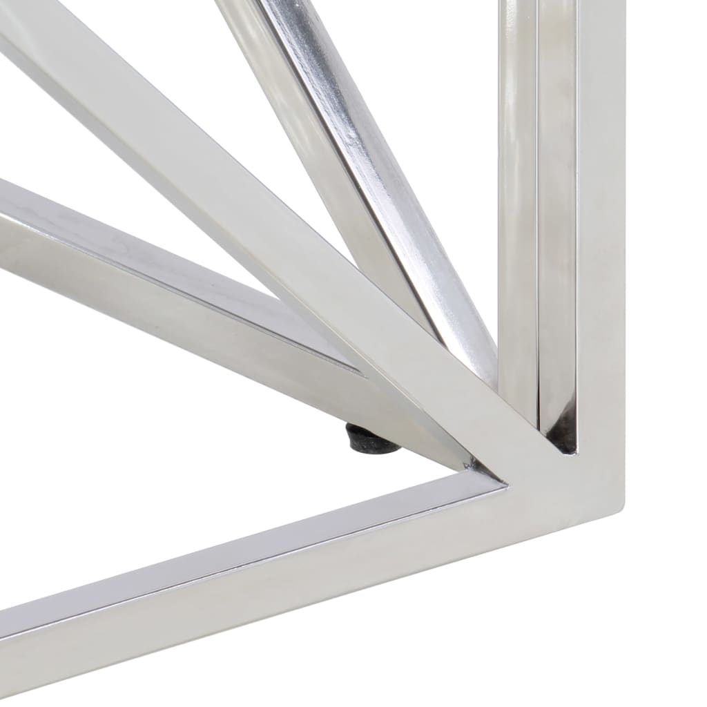 vidaXL Τραπεζάκι Σαλονιού Ασημί Ανοξείδωτο Ατσάλι & Μασίφ Ανακ. Ξύλο