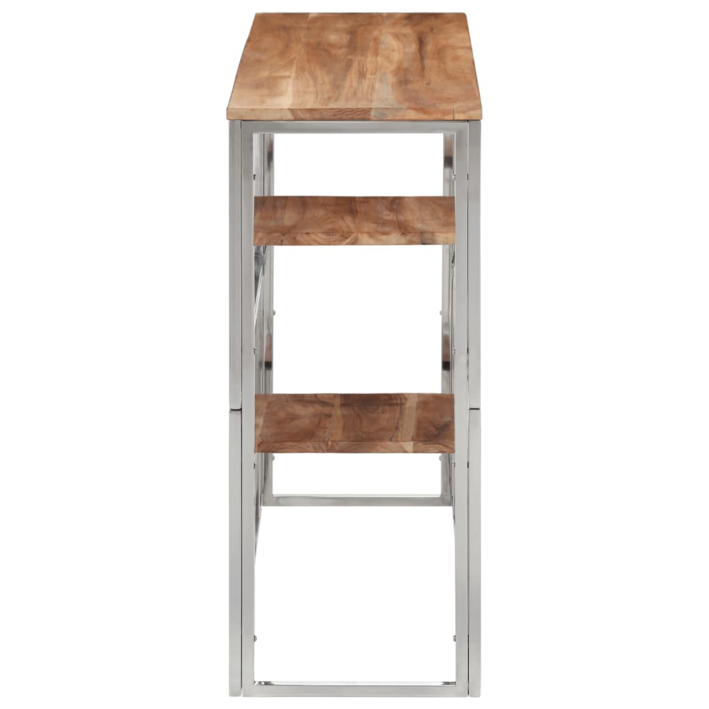 vidaXL Τραπέζι Κονσόλα Ασημί Ανοξείδωτο Ατσάλι & Μασίφ Ξύλο Ακακίας