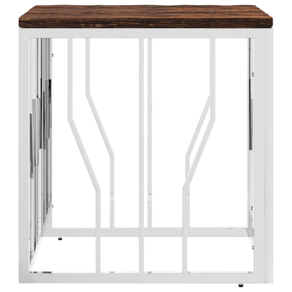 vidaXL Τραπεζάκι Σαλονιού Ασημί Ανοξείδωτο Ατσάλι & Μασίφ Ανακ. Ξύλο