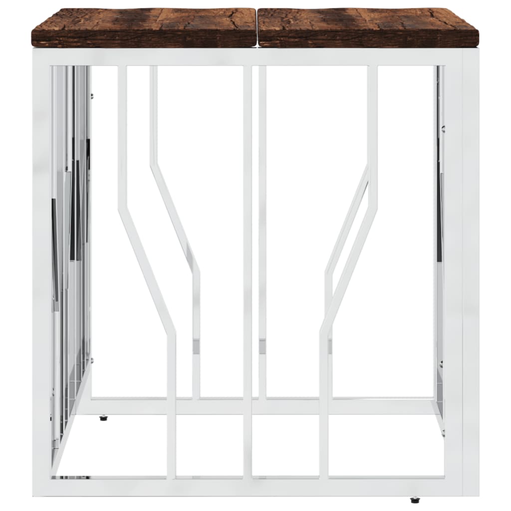 vidaXL Τραπεζάκι Σαλονιού Ασημί Ανοξείδωτο Ατσάλι & Μασίφ Ανακ. Ξύλο