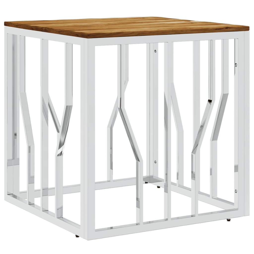 vidaXL Τραπεζάκι Σαλονιού Ασημί Ανοξείδωτο Ατσάλι & Μασίφ Ξύλο Ακακίας