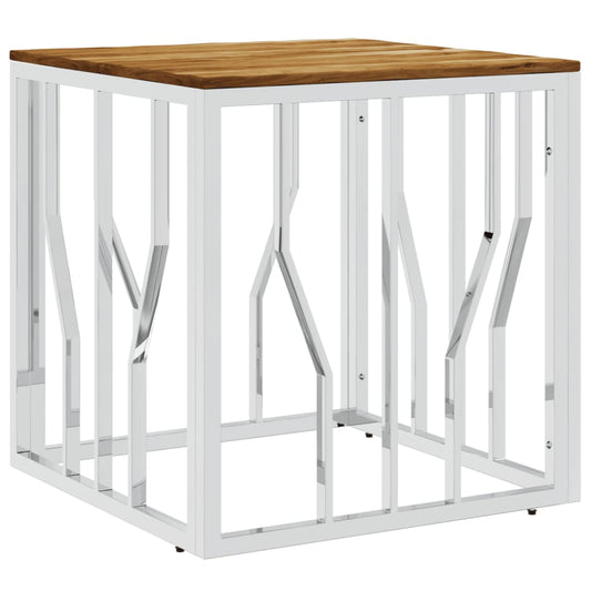 vidaXL Τραπεζάκι Σαλονιού Ασημί Ανοξείδωτο Ατσάλι & Μασίφ Ξύλο Ακακίας