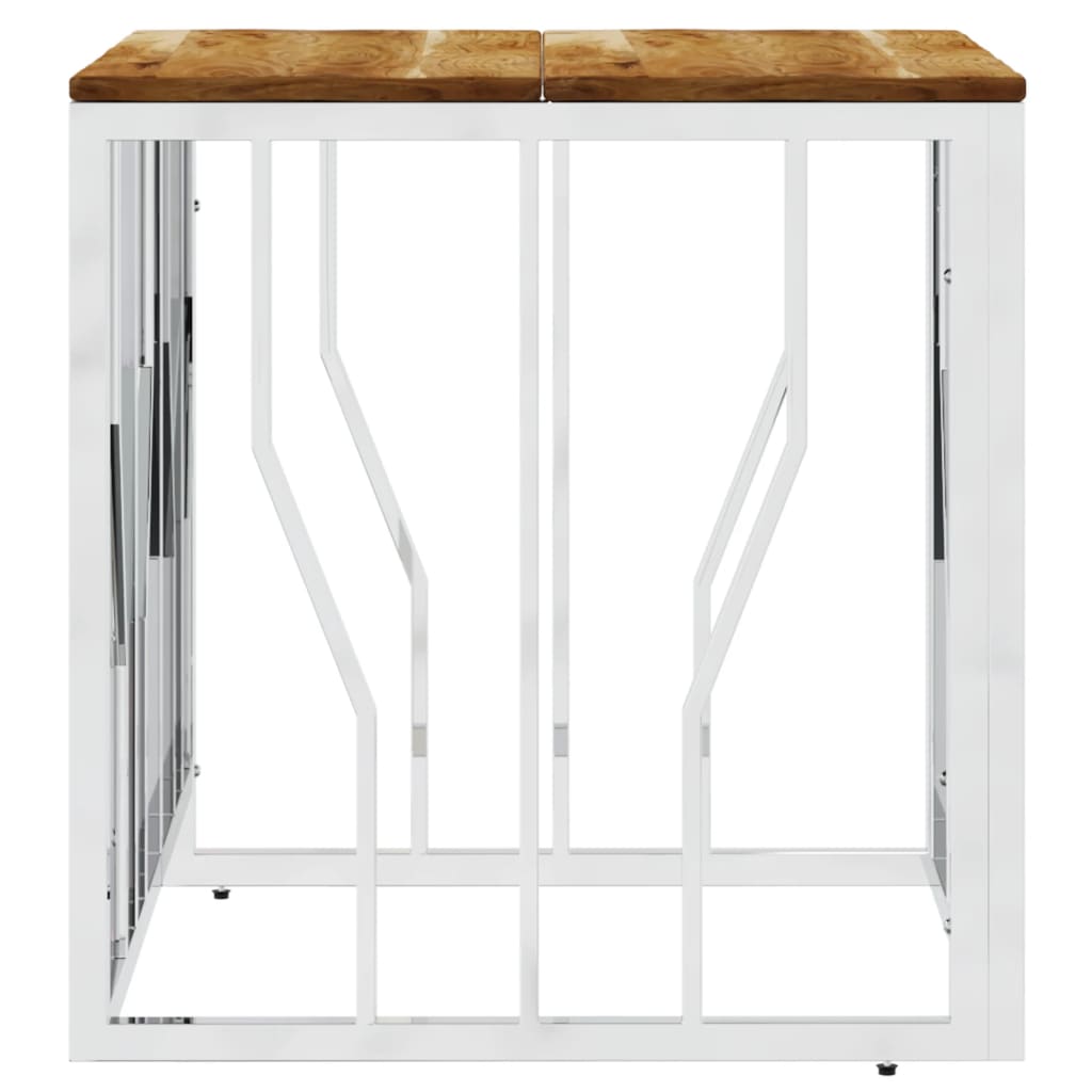 vidaXL Τραπεζάκι Σαλονιού Ασημί Ανοξείδωτο Ατσάλι & Μασίφ Ξύλο Ακακίας