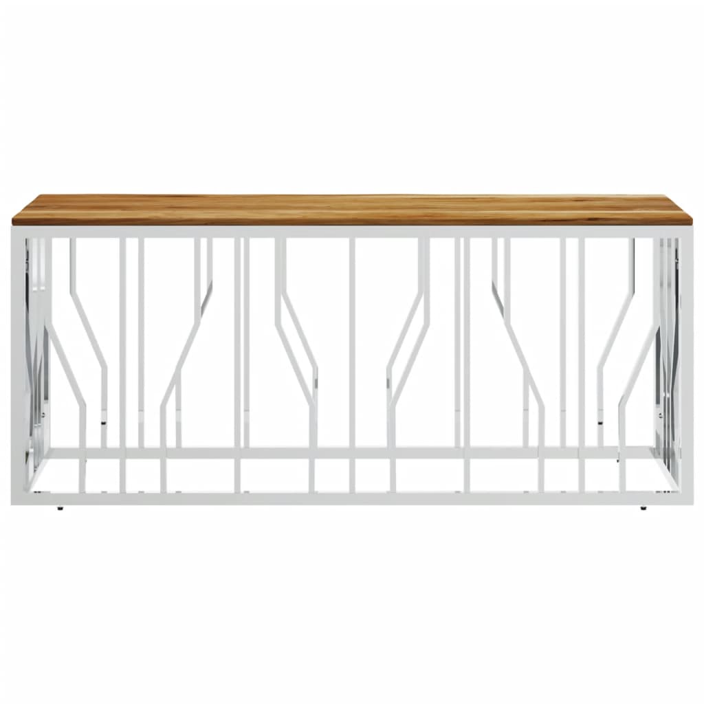 vidaXL Τραπεζάκι Σαλονιού Ασημί Ανοξείδωτο Ατσάλι & Μασίφ Ξύλο Ακακίας