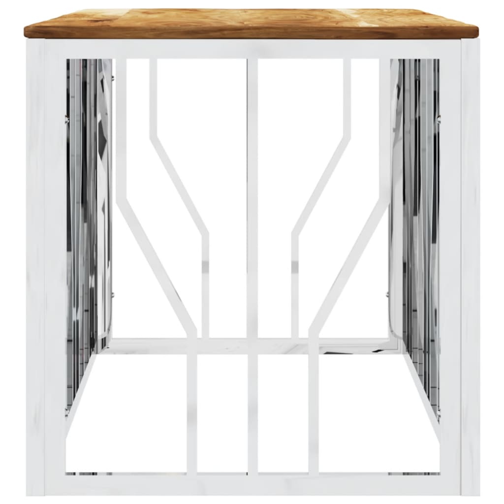 vidaXL Τραπεζάκι Σαλονιού Ασημί Ανοξείδωτο Ατσάλι & Μασίφ Ξύλο Ακακίας