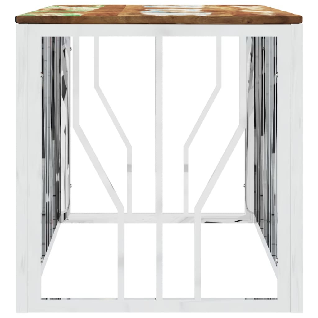 vidaXL Τραπεζάκι Σαλονιού Ασημί Ανοξείδωτο Ατσάλι & Μασίφ Ανακ. Ξύλο